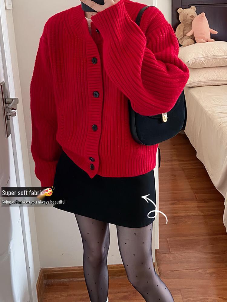 Women's Black Wool Blend A-Line Short Skirt - High Waist, Hip-Hugging, Slimming Petite Style for Spring & Autumn 2025.