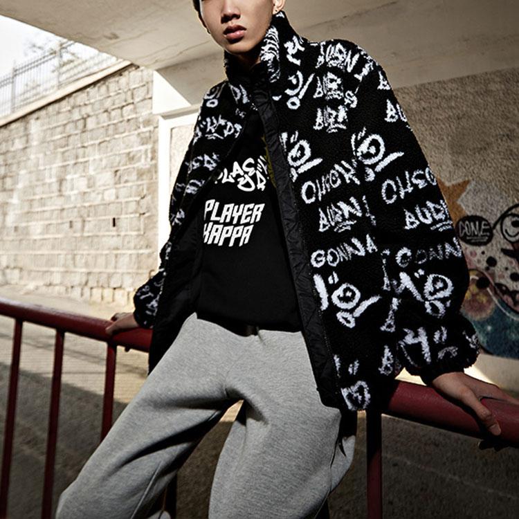Kappa Player Series Fleece Printed Casual Jacket Unisex Jackets Black K0BZ2JJ95D