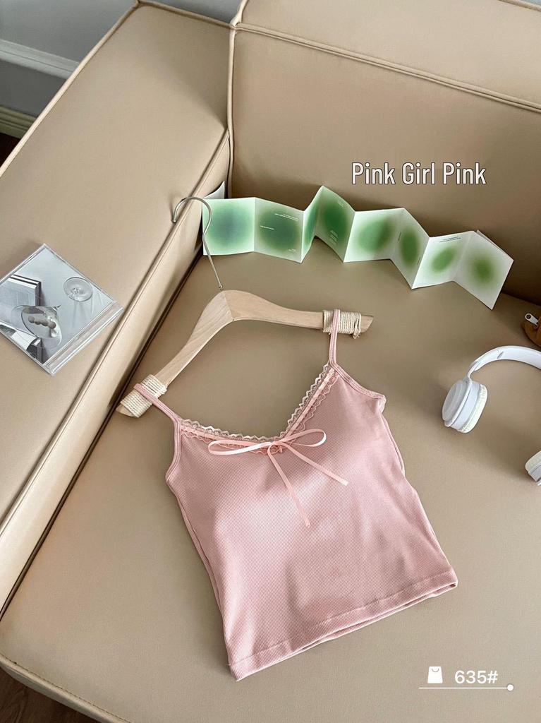 Spicy Girl Lace-Trim Camisole with Bowknot and Chest Pads