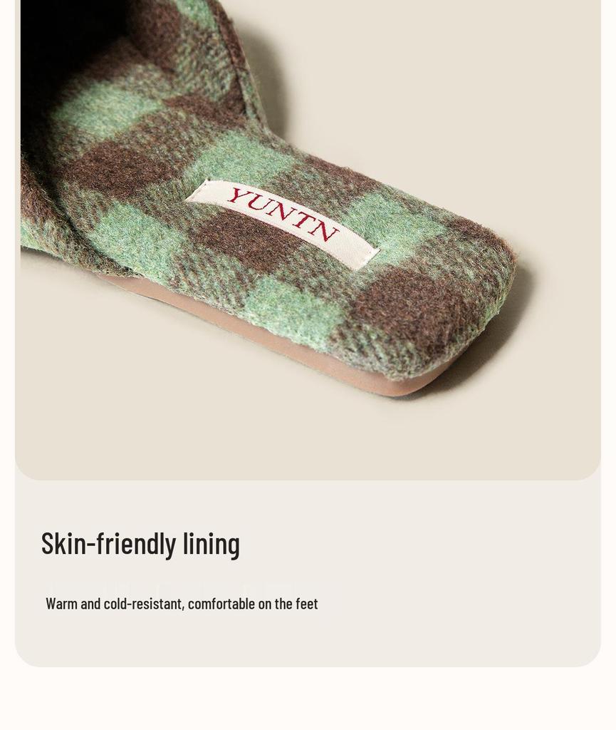 Women's Luxury Checkered Suede Fleece Slippers - Non-Slip Lightweight Tendon Sole