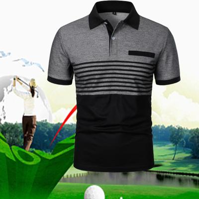 Men's Summer Short Sleeved Lapel Stripe Printed Polo T- Shirts Men's Business Casual Button Sports Tops Yasheng