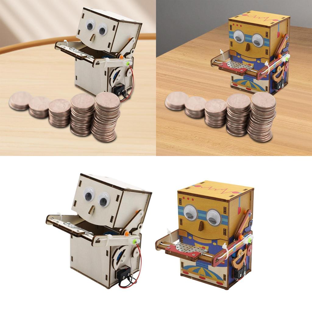 Wooden Scientific Experiment Set 3D Puzzle Building Robot Piggy Bank for Kids Adults Fun Educational Toy