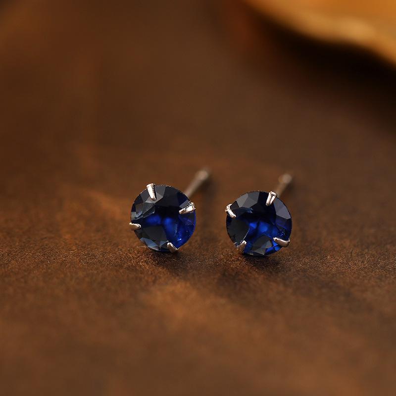 Banyan Tree S999 Silver Birthstone Earrings: Women's Four-Claw Colored Diamond Ear Studs for Everyday Wear