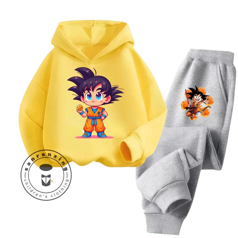 Dragon Ball Cartoon Themed Series Children Boys Girls Rich Elements Design Long Sleeve Hoodie Set Suitable for Fall Winter Wear