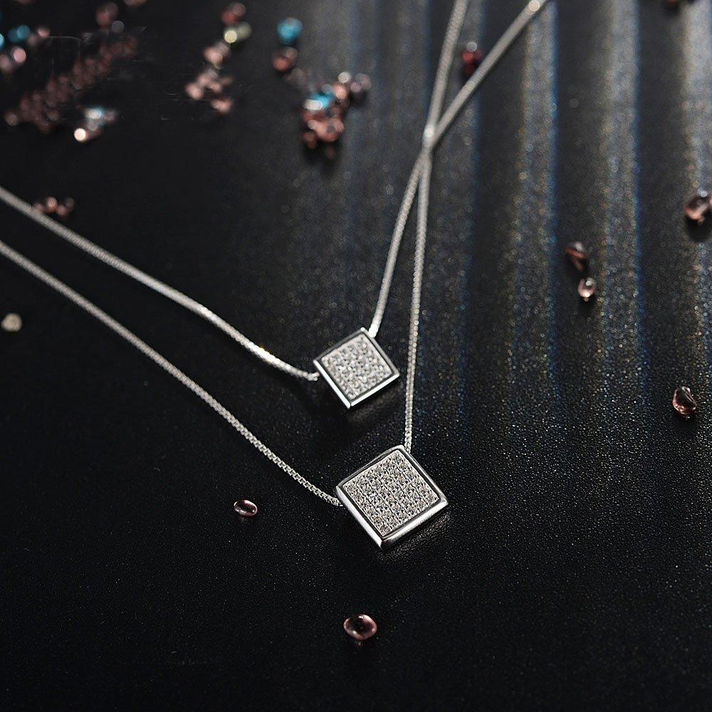 Marque Sugar Cube Collier Double Chaîne Fabriqué en Autriche Diamant CZ Métal Anallergique Prévention de la Décoloration [IUHA]