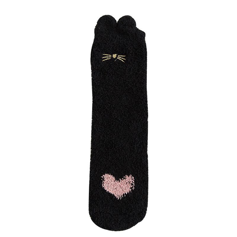 Winter half-length velour mid-calf women's socks coral velour socks casual colour-blocked thickened warm floor socks adult terry socks
