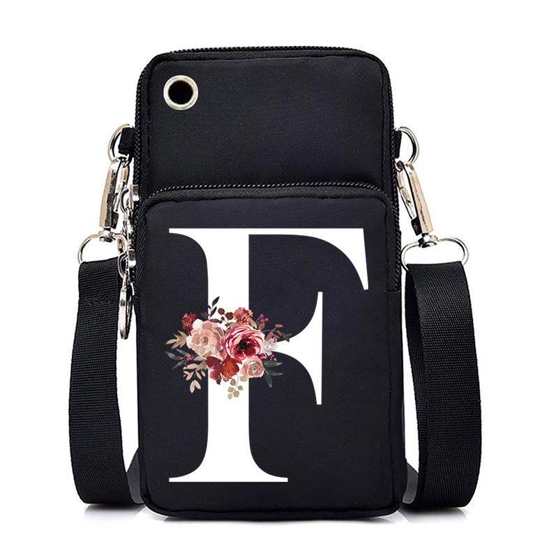New Letter-printed Black Oblique Span Bag, Mobile Phone Bag, Light To Carry, Vertical Length and Width Change Bag