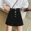 Damen Shorts Hochtailliert Knopf Bindegürtel mit Weitbeiniger Hose