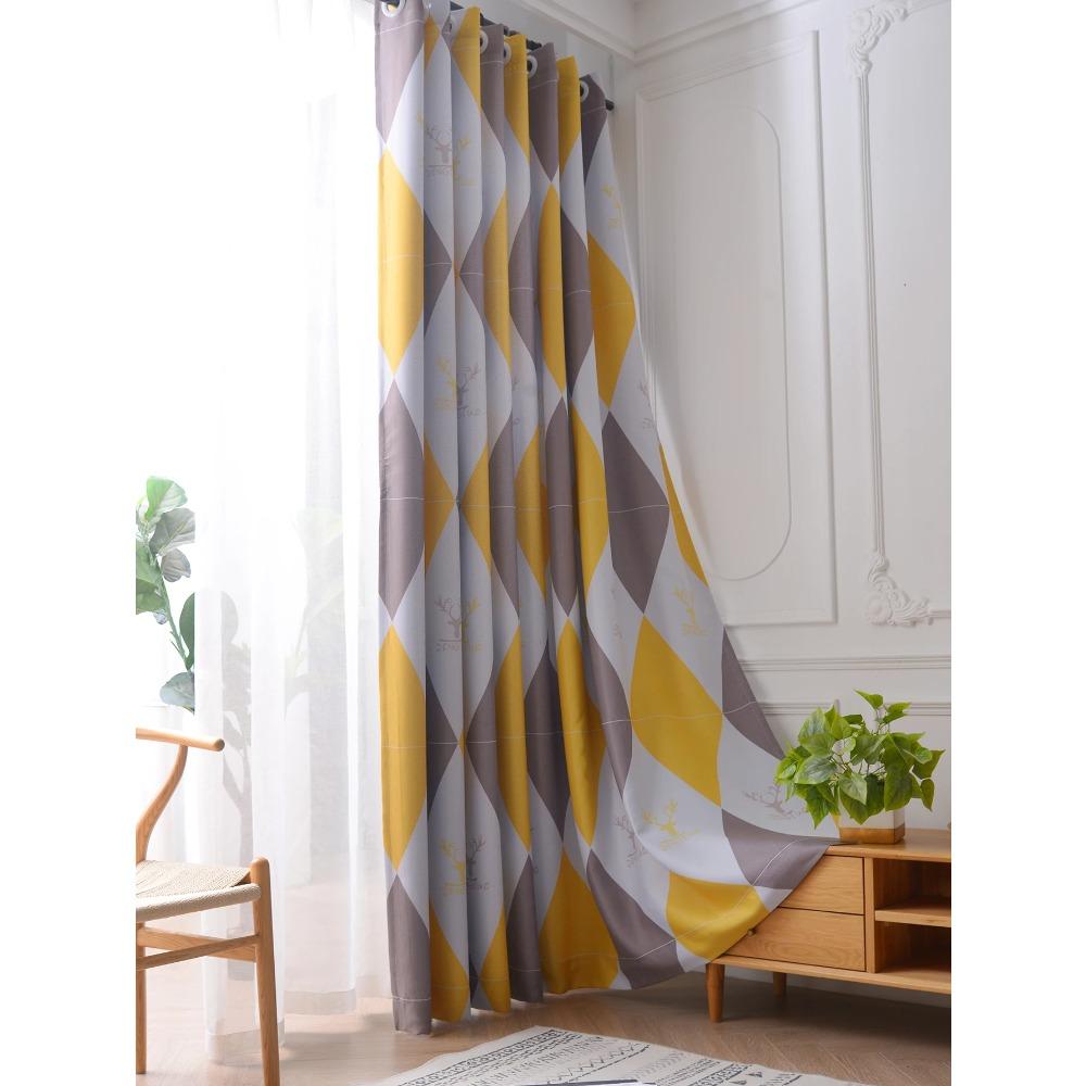 Luxury Printed Plaid Heat Resistant High Shading Curtain For Living Room Bedroom Curtains
