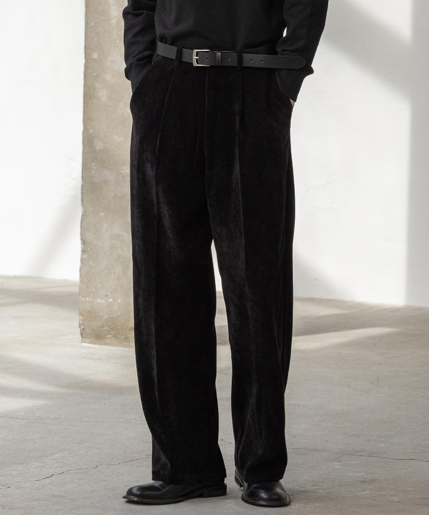 Dekkoloso Corduroy One-Pleat Semi-Wide Pants [Black]