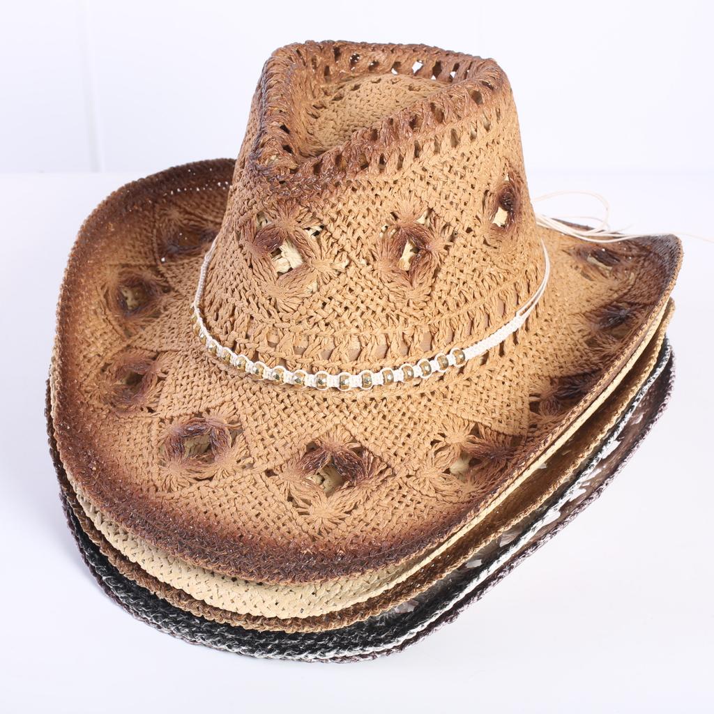 Popular sombrero de vaquero occidental hueco clásico europeo y americano, moda para hombre y mujer, sombrero de paja transpirable para vacaciones, protección solar