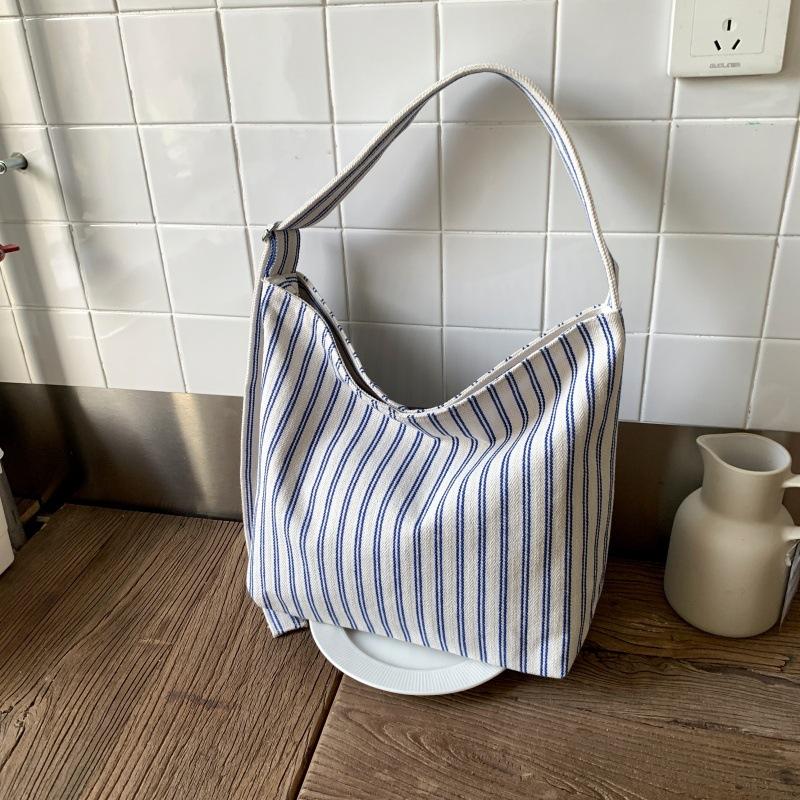 

Striped canvas bag women s new trendy fashion college style tote bag casual large-capacity class bag