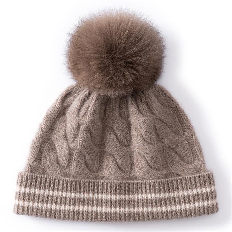 Autumn and winter new cashmere hat women's twisted hairball hat warm knitted thickened bag head children's hat versatile ear protection hat