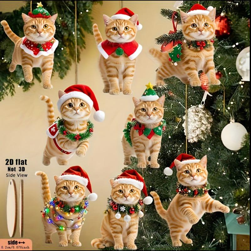

8pcs/set Christmas Decoration Cats Playful Hanging Decoration 2D Wooden Cute Colorful Party Supplies Home Decor Kids Gift