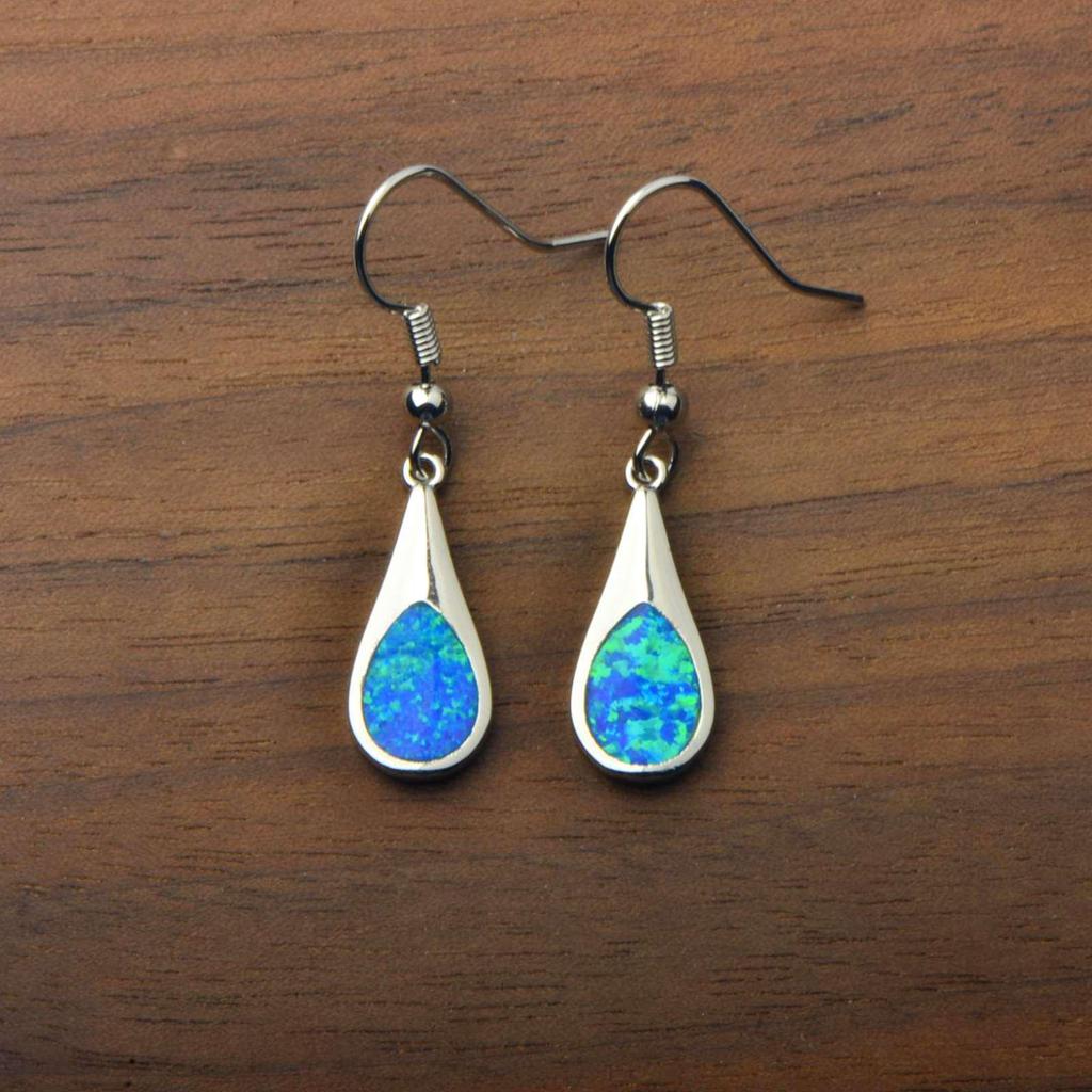 Hawaiian Ocean-Style Opal Teardrop Earrings