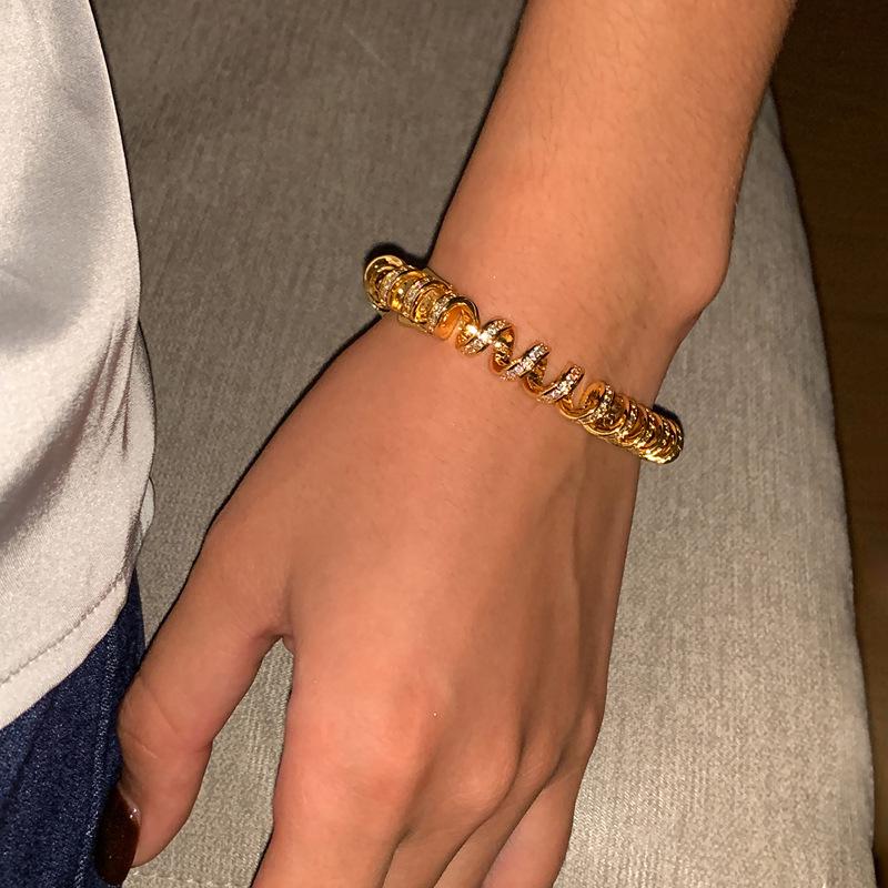 18K Gold Plated Zirconia Twisted Patchwork Bracelet | Fashionable, Cool, and Unique Style Hand Jewelry