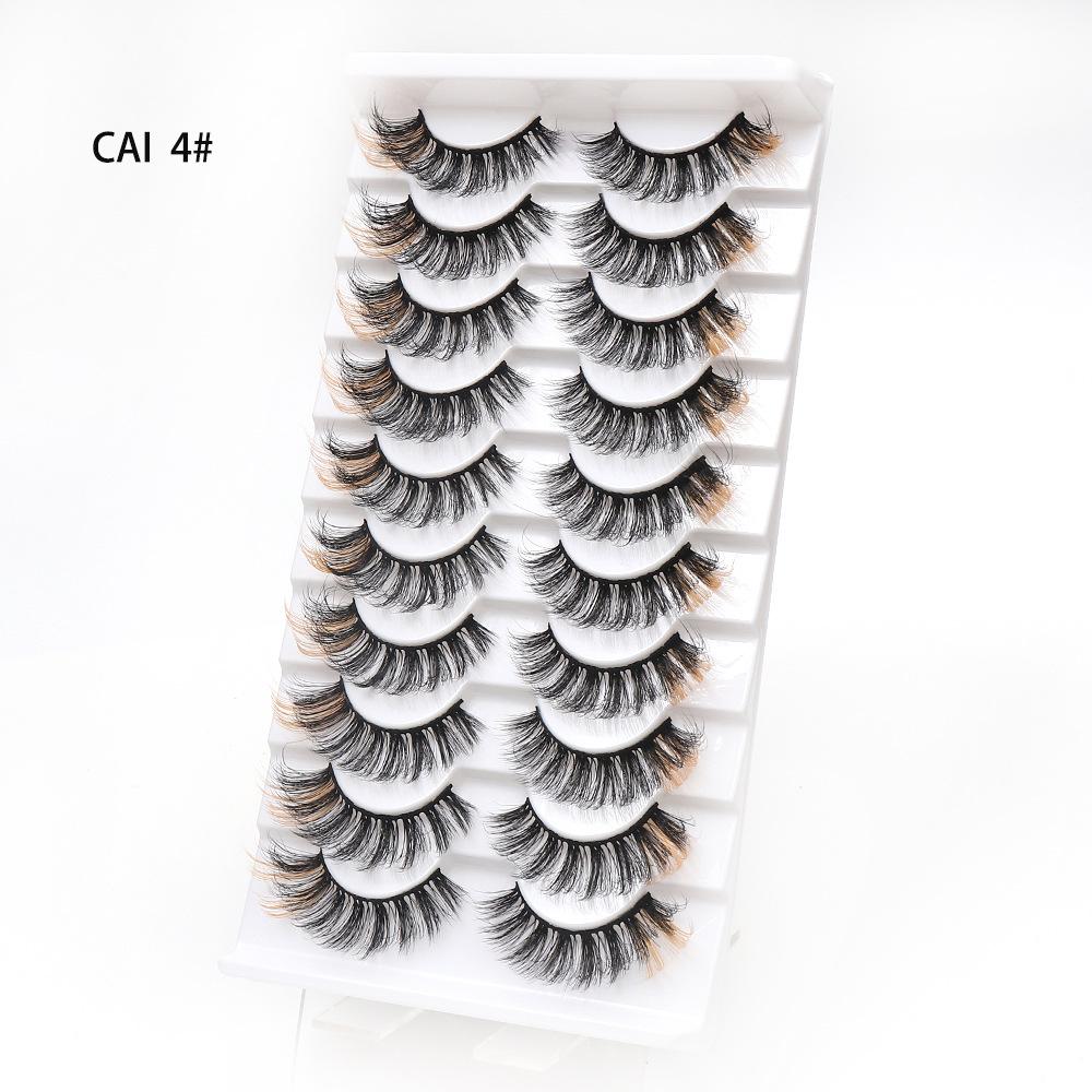 Manufacturer Wholesale 10 Pairs of Colored 3D False Eyelashes, European and American Multi-level Messy and Dense 3D Eyelashes, Cross-border Supply