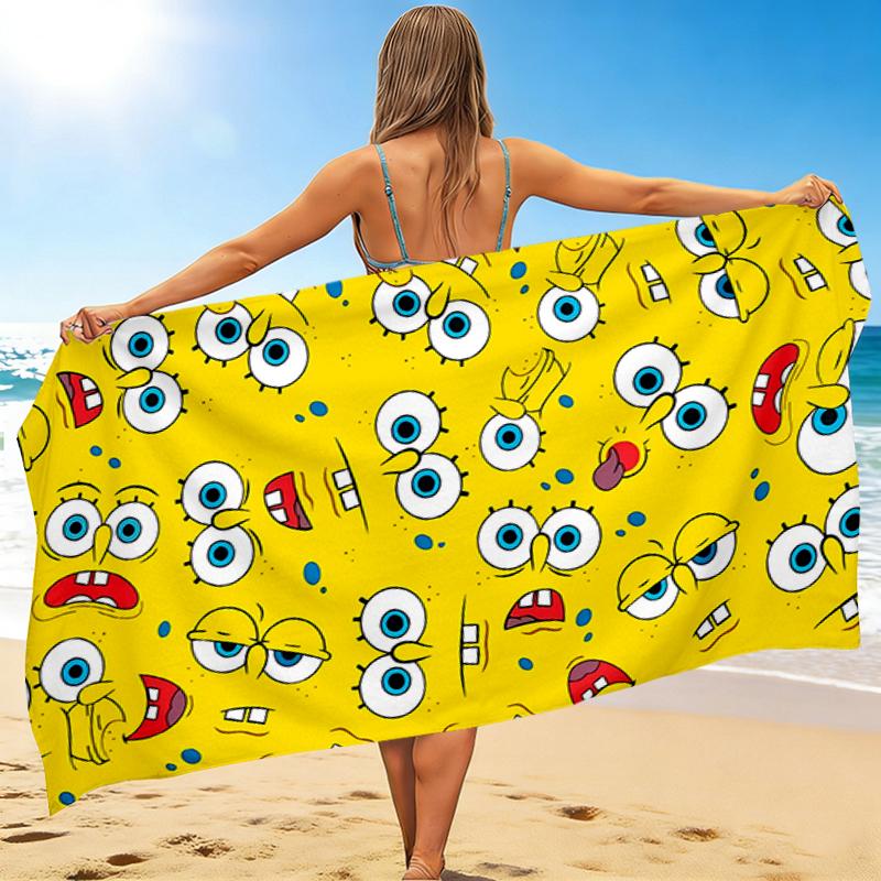 1Pc Spongebob Expressions Beach Towel, Quick Dry, Multi-Use for Beach Pool Gym Yoga Home Travel, Christmas, Halloween, Xmas Gift M929161