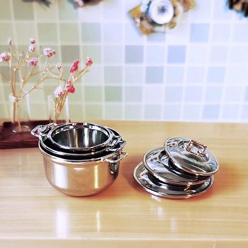 1/12 Dollhouse Miniature Imitated Stainless Steel Casserole Kitchen Cookware