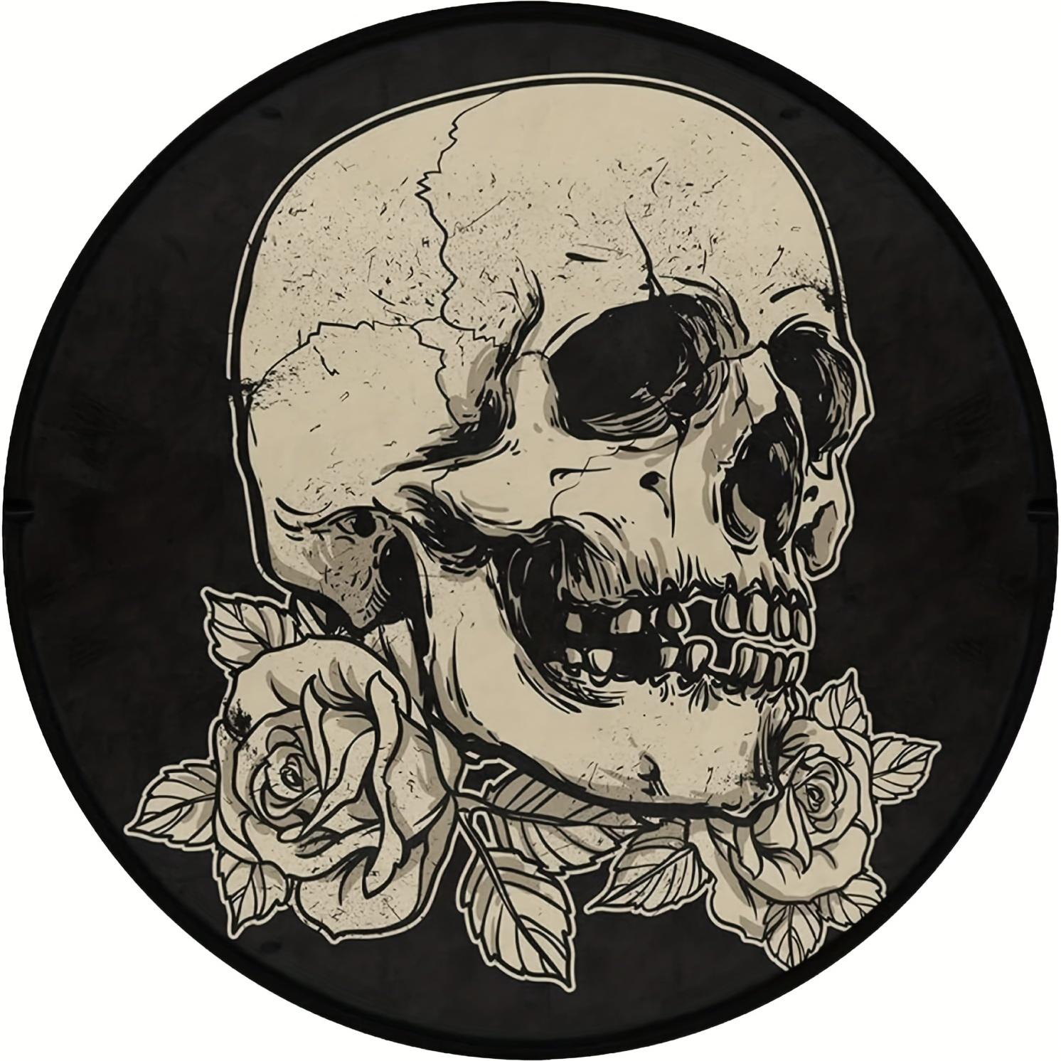 

Round Skull Non-Slip Carpet Skull Rose Black Round Carpet Non-Slip Carpet Floor Mat Suitable for Kitchen Bedroom Living Room 80cm