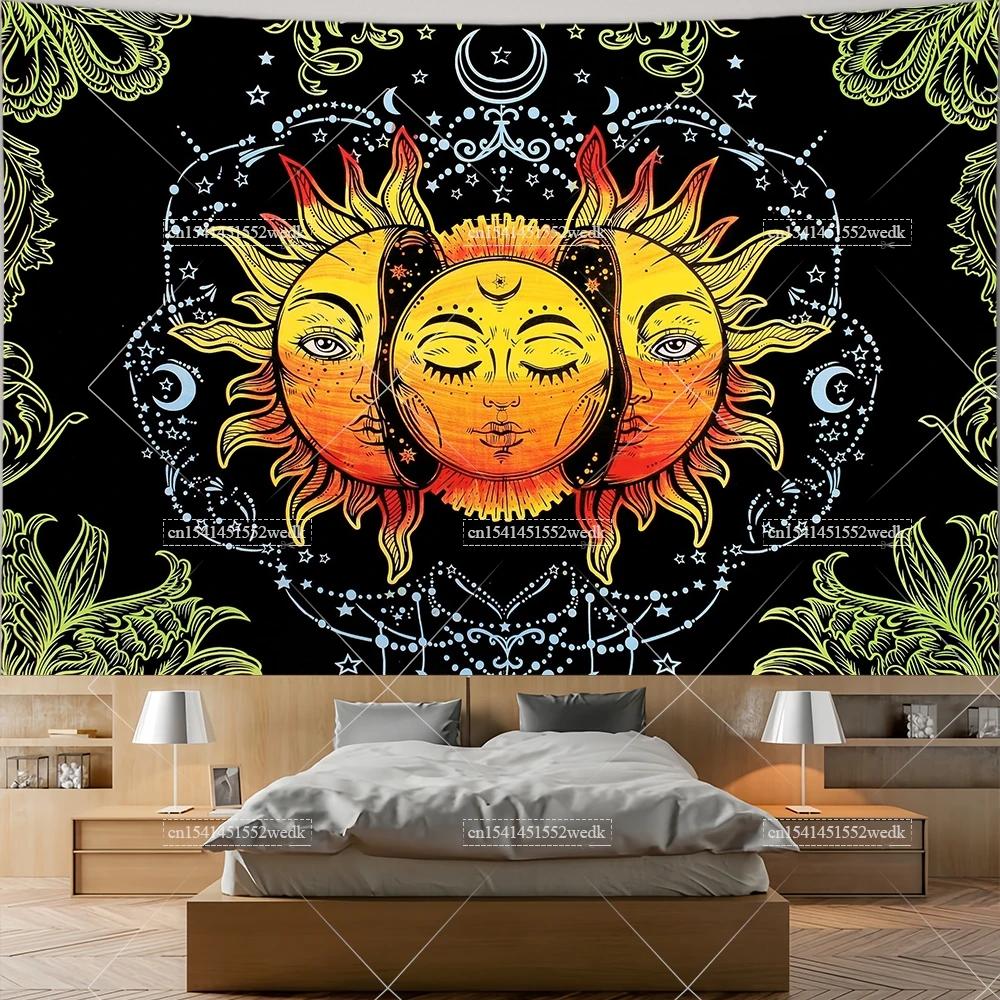 Sun And Moon Astrology Tapestry Celestial Boho Hippie Floral Plant Tapestries Wall Hanging Aesthetic Room Decoration Posters