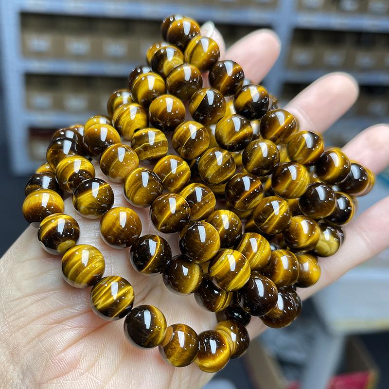 Jingdong Jewelry Unisex Round Bead Bracelet: 7A Lightning Yellow Tiger Eye Stone