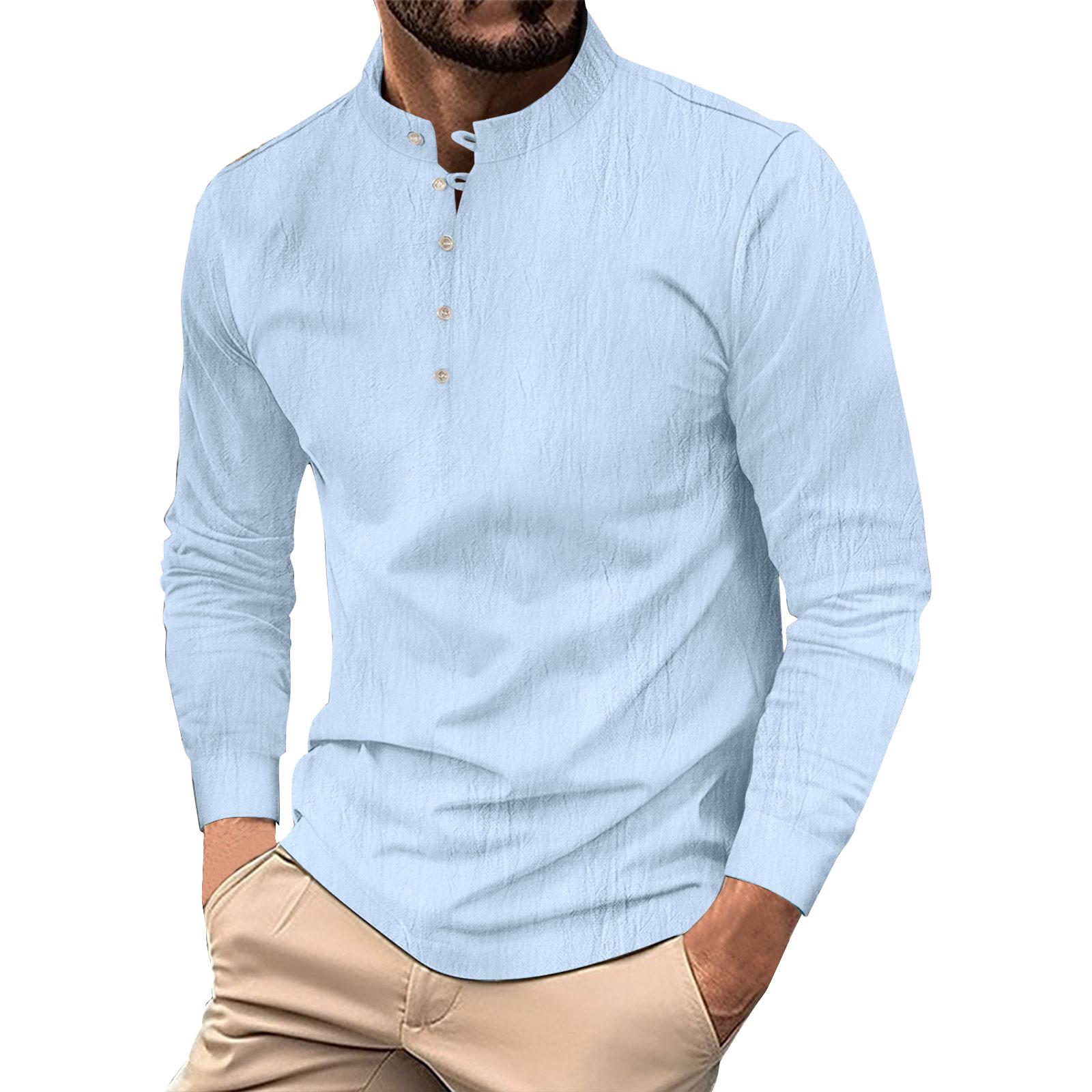 

Мужская повседневная рубашка с длинными рукавами и воротником-стойкой на пуговицах M