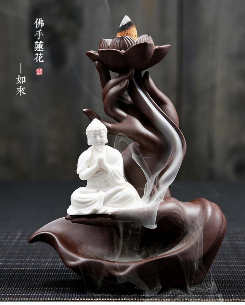 Chinese Feng Shui Ceramic Inverted Flow Incense Burner, Zen Buddha's Hand Creative Household Agarwood Incense Burner, Incense St