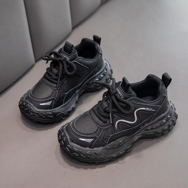 2025 Spring New Children's Sports Shoes Soft Sole Boys Running Shoes Leather Upper Middle and Older Children's Students Casual Shoes Foreign Trade
