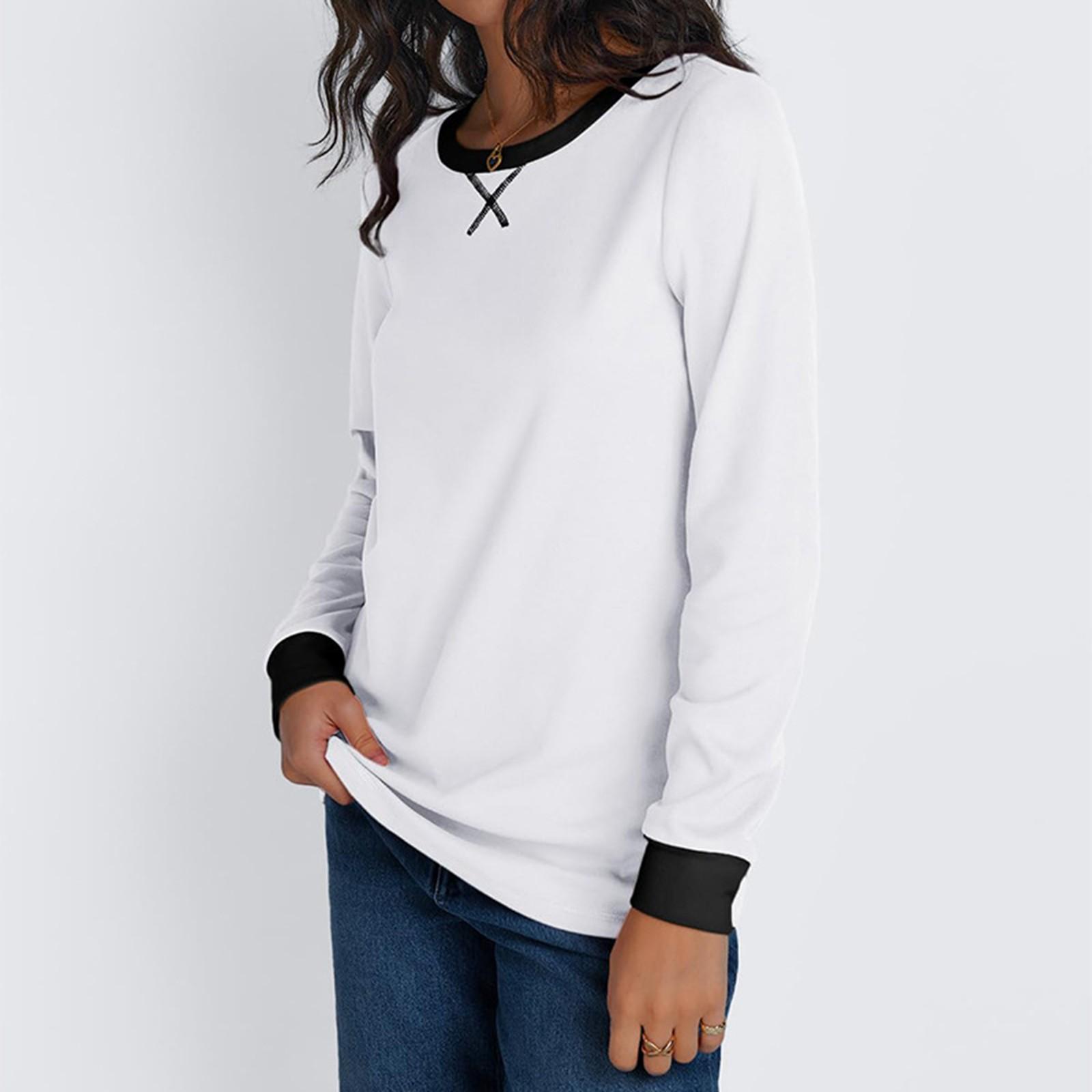 

Женская модная повседневная футболка с круглым вырезом и длинным рукавом в стиле пэчворк, удобный топ XL белый