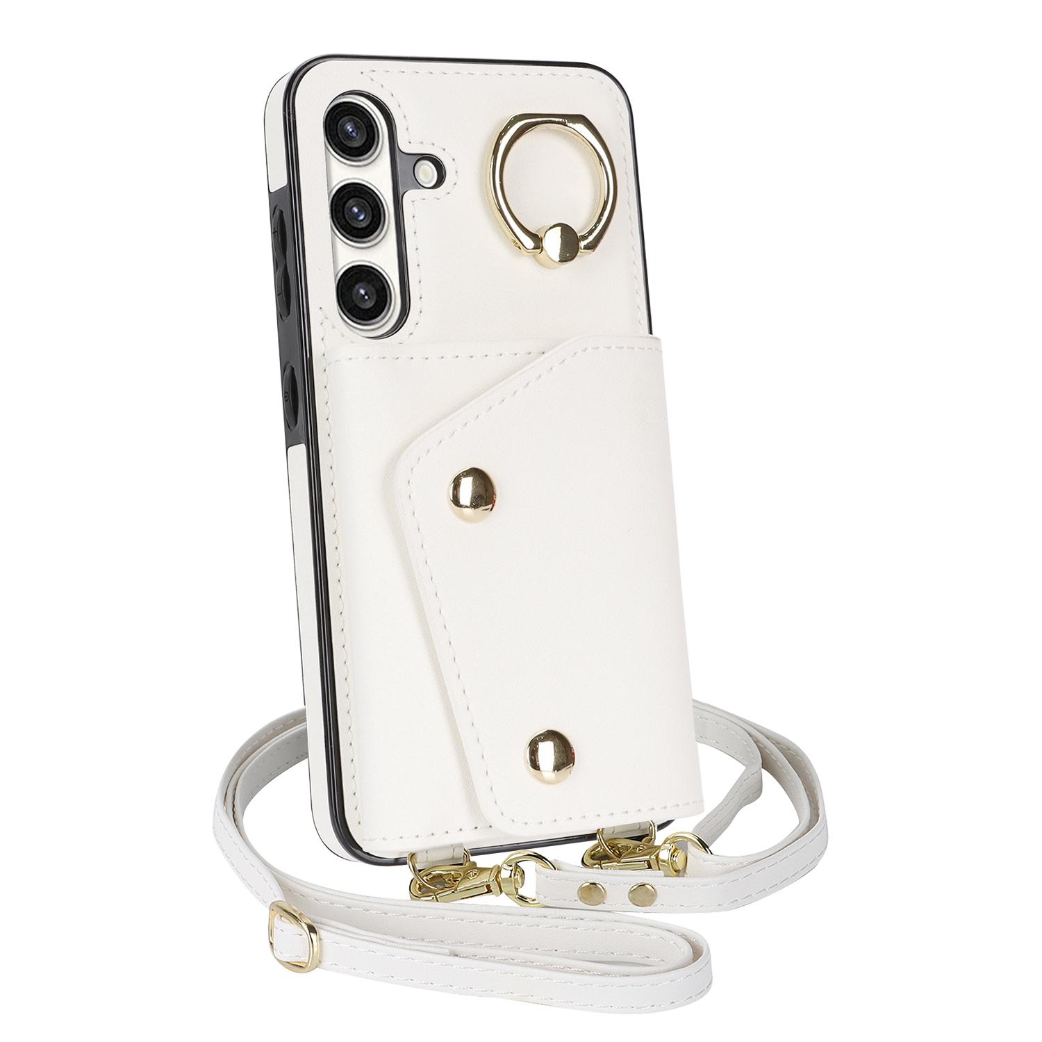 

Кошелек с защитой от падения и несколькими картами на молнии с короткой веревкой и длинной подвесной веревкой, чехол для телефона для серии iPhone/Samsung iPhone 7/8 белый