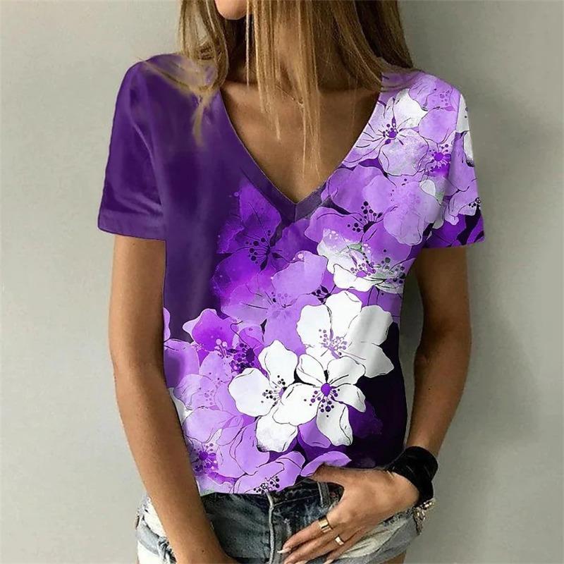Fashion T-Shirts for Women 3D Flower Printed Tops Tees Summer Women's Tshirt Vintage Short Sleeves Top Women's Oversize T-Shirt