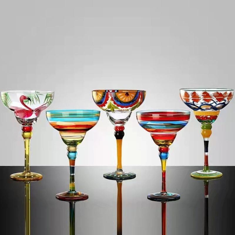 Elegant Margarita Glass Cup Intricate Hand Painted Pattern Colorful Mexicans Cocktail Drinkware For Party Decoration