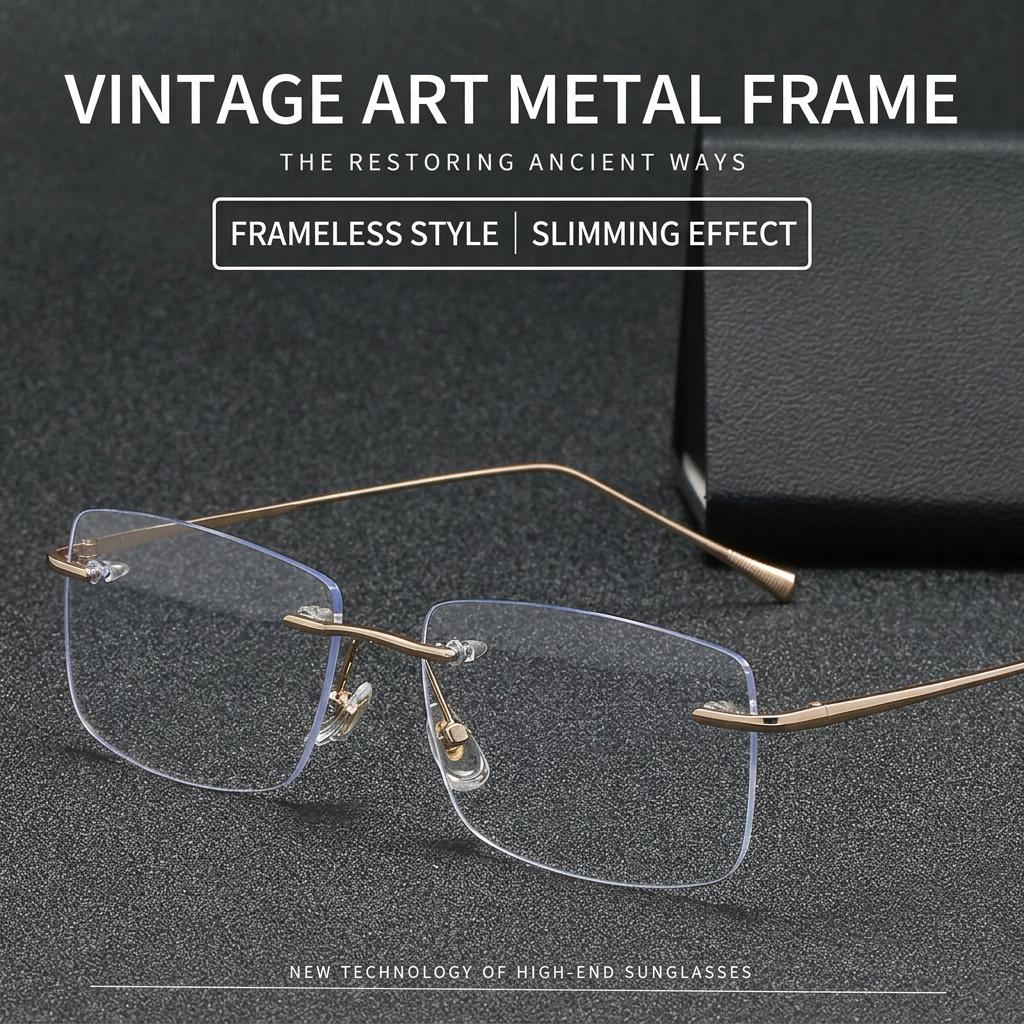 Rimless Eyeglass Frames Minimalist Square Eyeglass Frames Metal Eyeglass Frames Hypoallergenic Unisex Eyewear For Business Daily