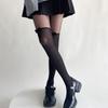 Women Contrast Sheer Mesh Splicing Pantyhose Fake Thigh High Stockings Elegant Ruffle Trim Bowknot Silk Tights Leggings