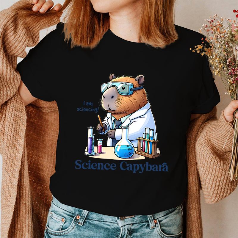 

I Am Sciencing Science Capybara Letter Print T-Shirt Women Fashion Casual Summer Cool Shirs Unisex Short Sleeve Shirts Tees S