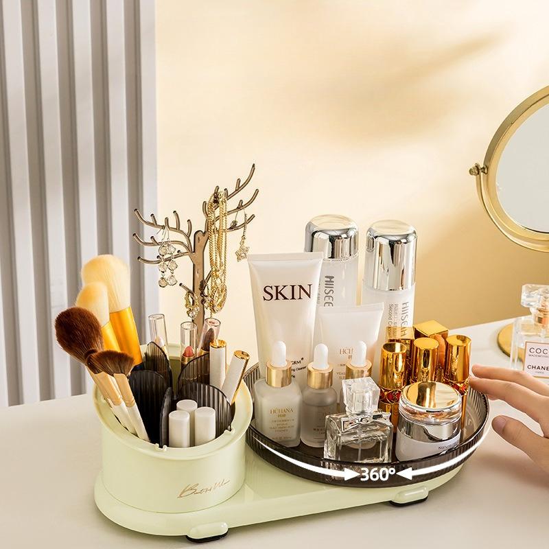 3 in 1Cosmetic Organizer Makeup Storage Box Jewelry Storage Rack Makeup Brush Eyebrow Pencil Lipstick Storage Tube Rotating Rack