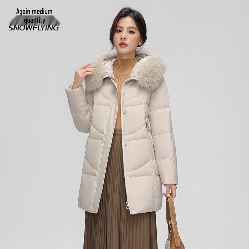 Xuezhongfei Women's Mid-Length Down Jacket with Fox Fur Collar