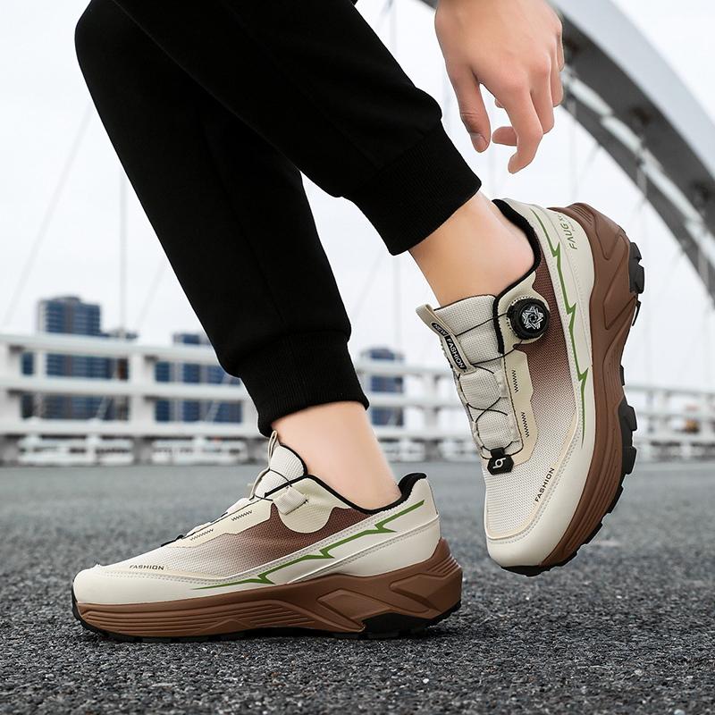 Nowe męskie trampki outdoorowe z siateczki, oddychające, z obrotowym guzikiem, buty turystyczne męskie, wygodne, gumowe, antypoślizgowe buty do chodzenia