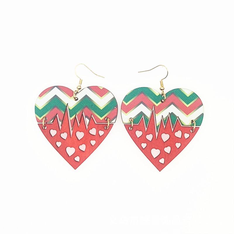 Red Hollow Spliced Creative Christmas Leather Dangle Earrings