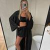 Simulation silk robe underwear shorts pajamas women's autumn and winter three-piece set European and American comfortable loungewear