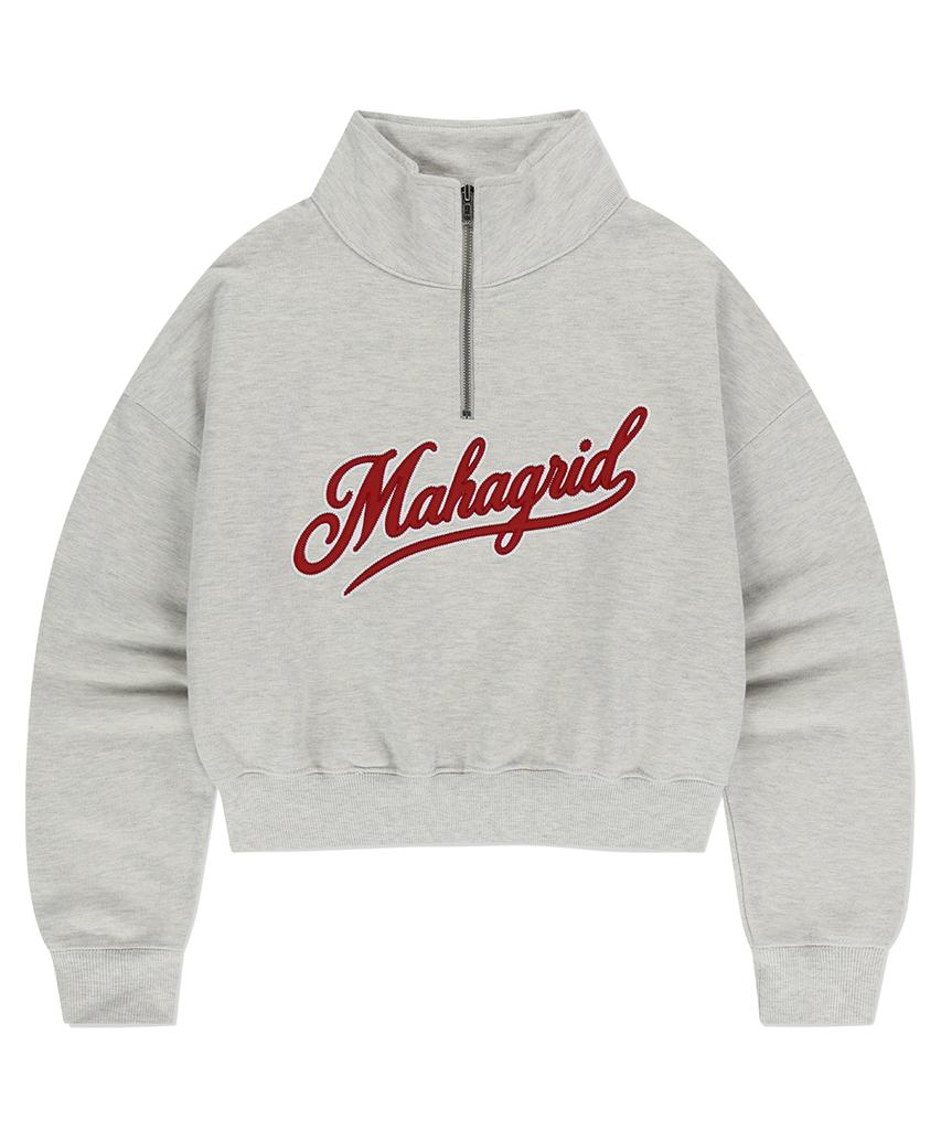 MAHAGRID Script Logo Crop Half Zip Up Oatmeal(Mg2Effm484A)