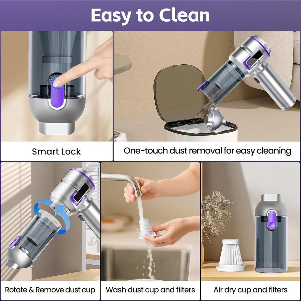 Handheld Car Vacuum Cordless, 17000Pa  Vacuum Cleaner with Brushless Motor, Rechargeable Portable Car Cleaner with Multiple Nozzles for Home, , ,