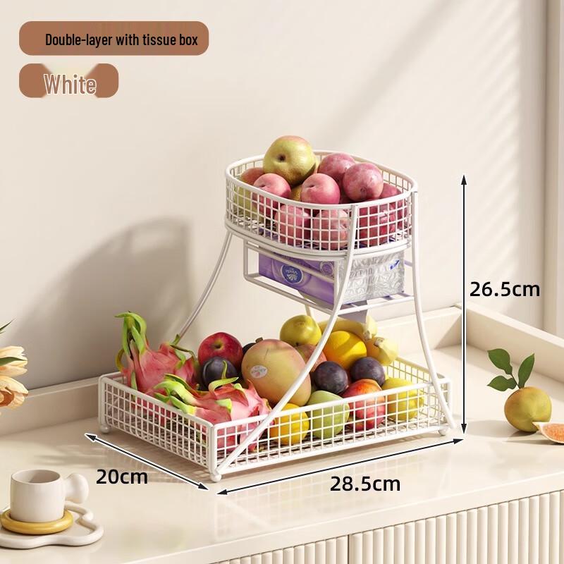 Multi-Tier Metal Fruit & Snack Plate with Tissue Box