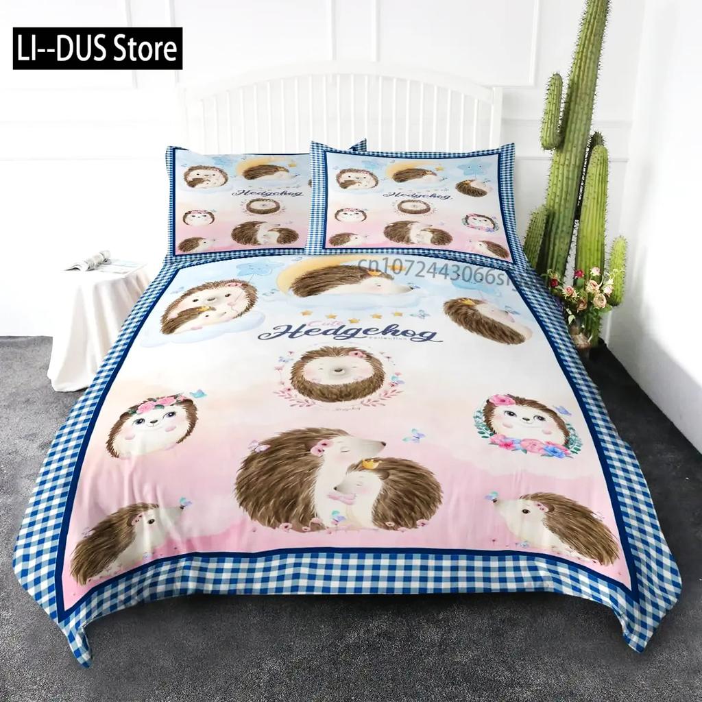 Hedgehog Duvet Cover Mushroom For Boys Teens Cute Cartoon Wild Animal Pinecone Tree Leaf Quilt Cover Autumn Leaves Room Decor