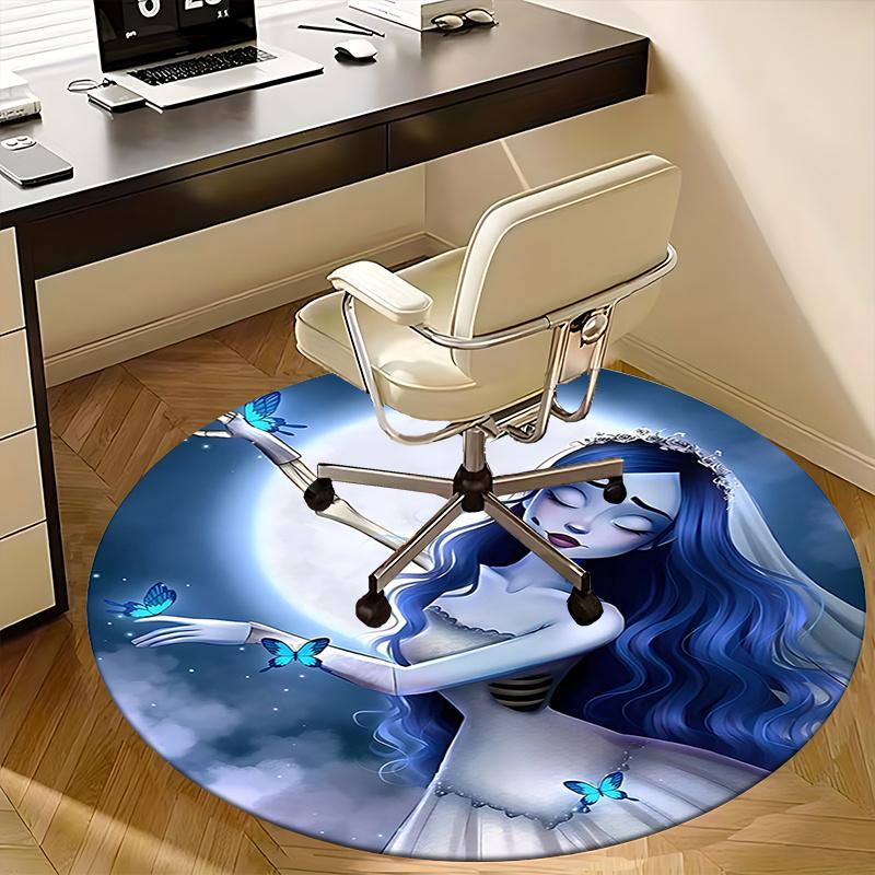 Elegant Blue Butterfly Moon Chair Mat Round Carpet for Home Decor, Office Use, Living Room, Bedroom, Gift Idea0146b