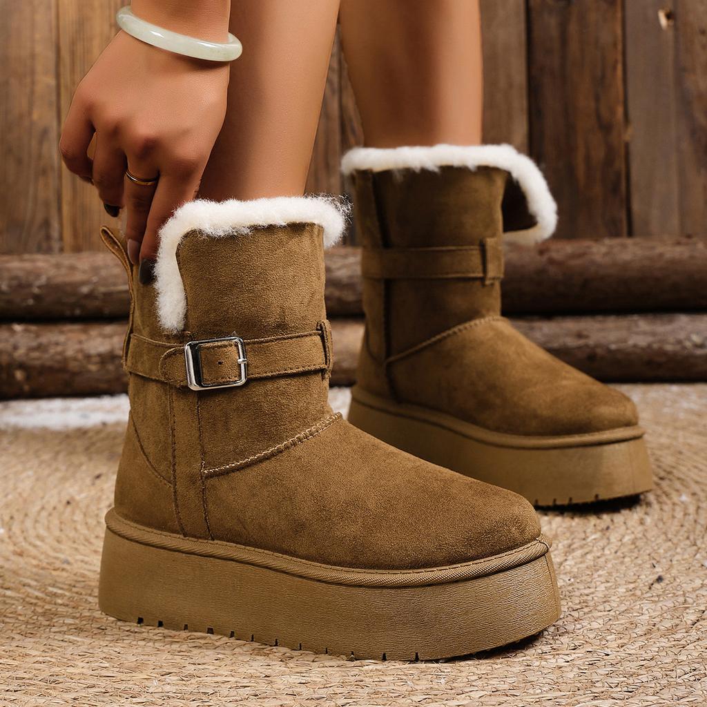 Winter New Velvet Warm Snow Boots Non-slip Comfortable Women's Shoes Northeast Outdoor Travel Versatile Belt Buckle Cotton Shoes
