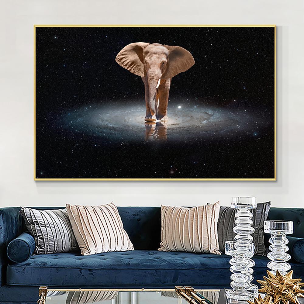 Andromeda Galaxy Photo Modern Wall Art Canvas Print Poster Whimsical Elephant Animal Picture for Living Room Home Decor Cuadros