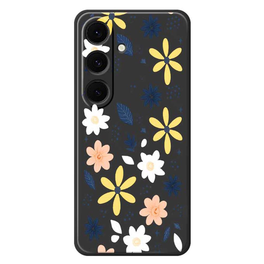 

For Samsung Galaxy S24 FE Case Colorful Floral Blue Leaves Pattern Printing Straight Edge TPU Phone Back Cover Black