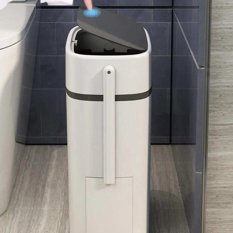 Smarter Mülleimer für Badezimmer, Abfalleimer, Ein-Knopf-Mülleimer, Beutelhalter in der Küche mit Bürste für Toilette, 12L/14l